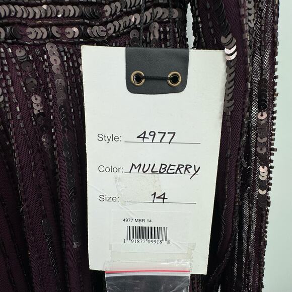 Mac Duggal 4977 Sequined & Bead Plunging V-Neck Mulberry Gown SZ 14 NWT - Picture 11 of 12